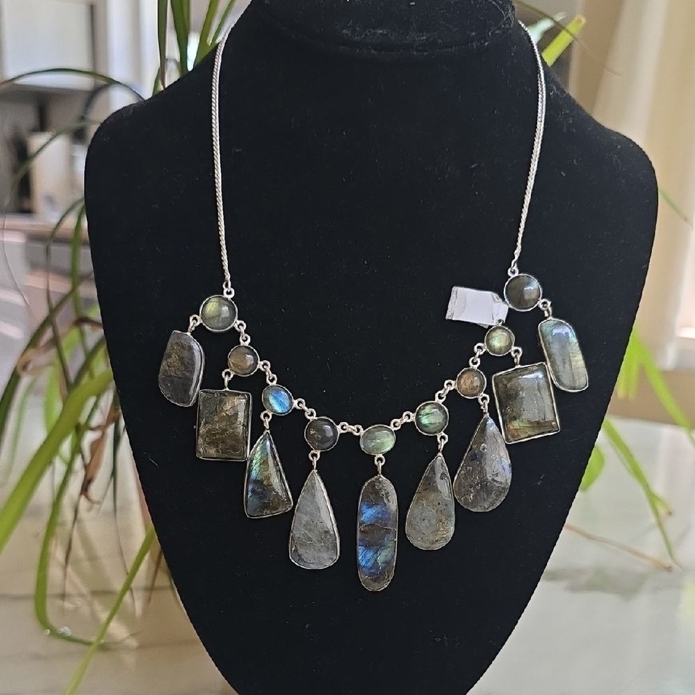 Elegant Labdorite Silver and Blue Stone Necklace